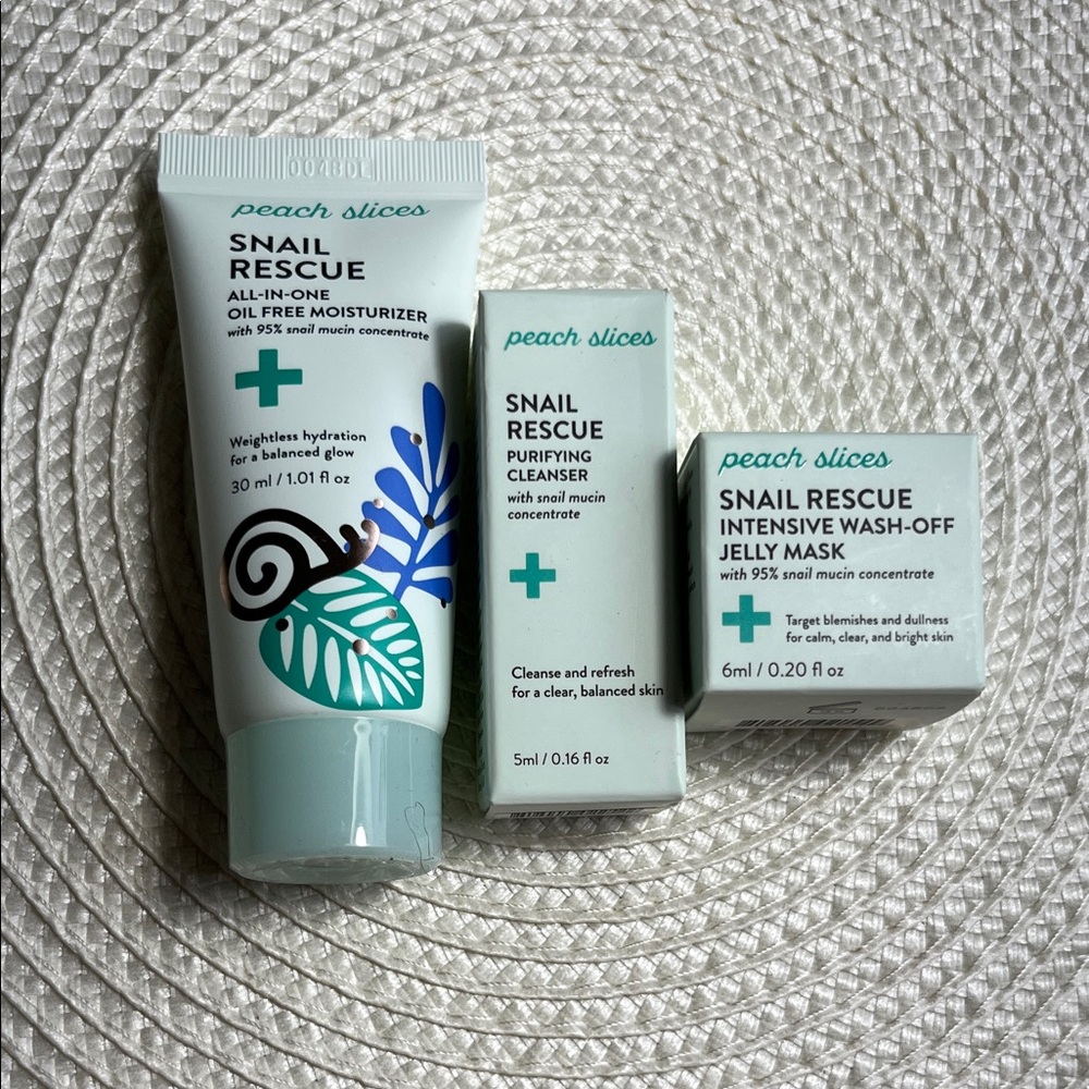 Peach Slices Snail Rescue All-In-One Oil Free Moisturizer, mask, cleanser